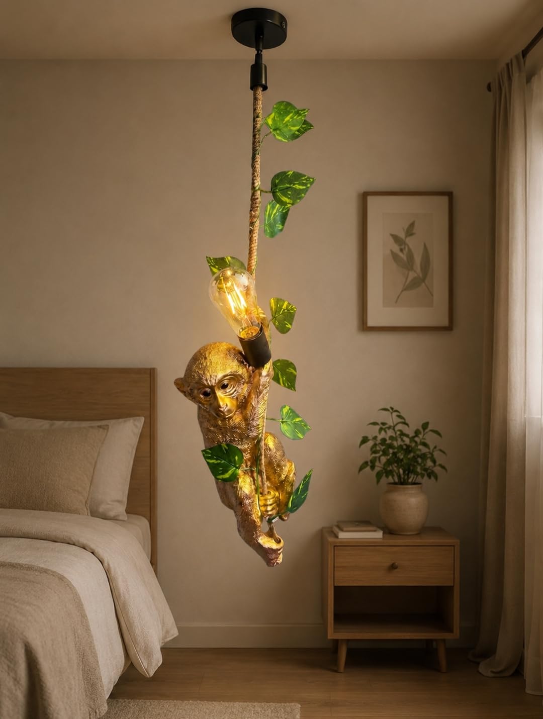 Premium Gold/Brown Monkey Pendant Hanging Light (with Bulb) Hanging for Home, Kitchen & Dining, Bedroom,Coffee, Shop, Restaurants to Home Decor (Pack of 1)