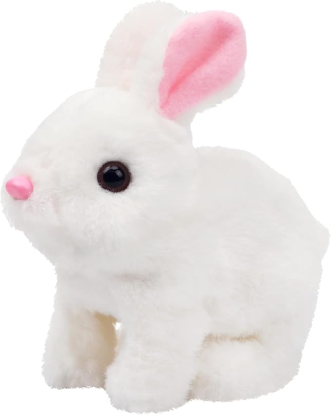 Premium Quality Active Toy with Sounds and Movements Animated Walking Wiggle Hopping Bunny Toy with Sound Effects, Moving Ears and Nose, White Plush Rabbit for Kids Gift for Toddlers Birthday