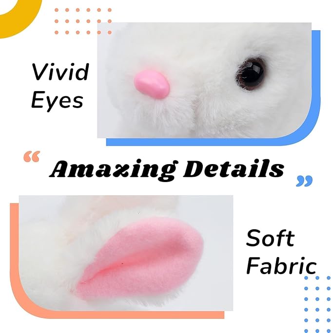 Premium Quality Active Toy with Sounds and Movements Animated Walking Wiggle Hopping Bunny Toy with Sound Effects, Moving Ears and Nose, White Plush Rabbit for Kids Gift for Toddlers Birthday
