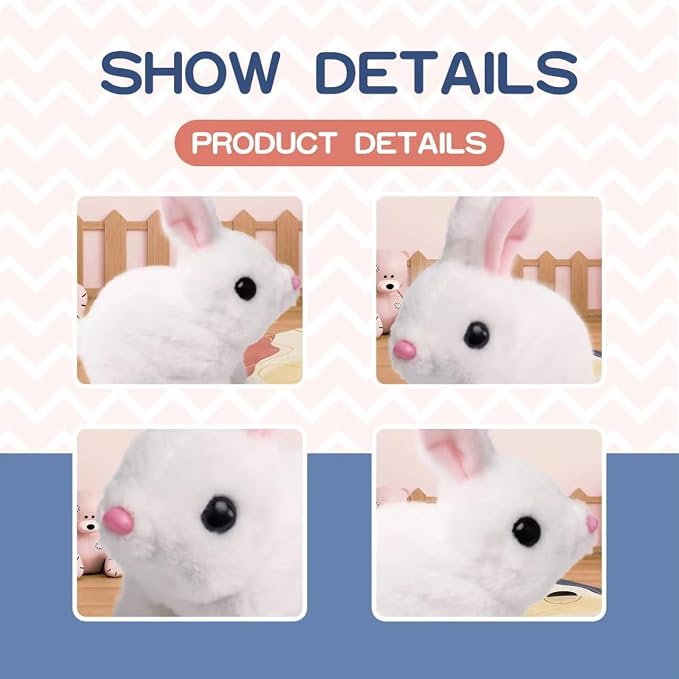 Premium Quality Active Toy with Sounds and Movements Animated Walking Wiggle Hopping Bunny Toy with Sound Effects, Moving Ears and Nose, White Plush Rabbit for Kids Gift for Toddlers Birthday
