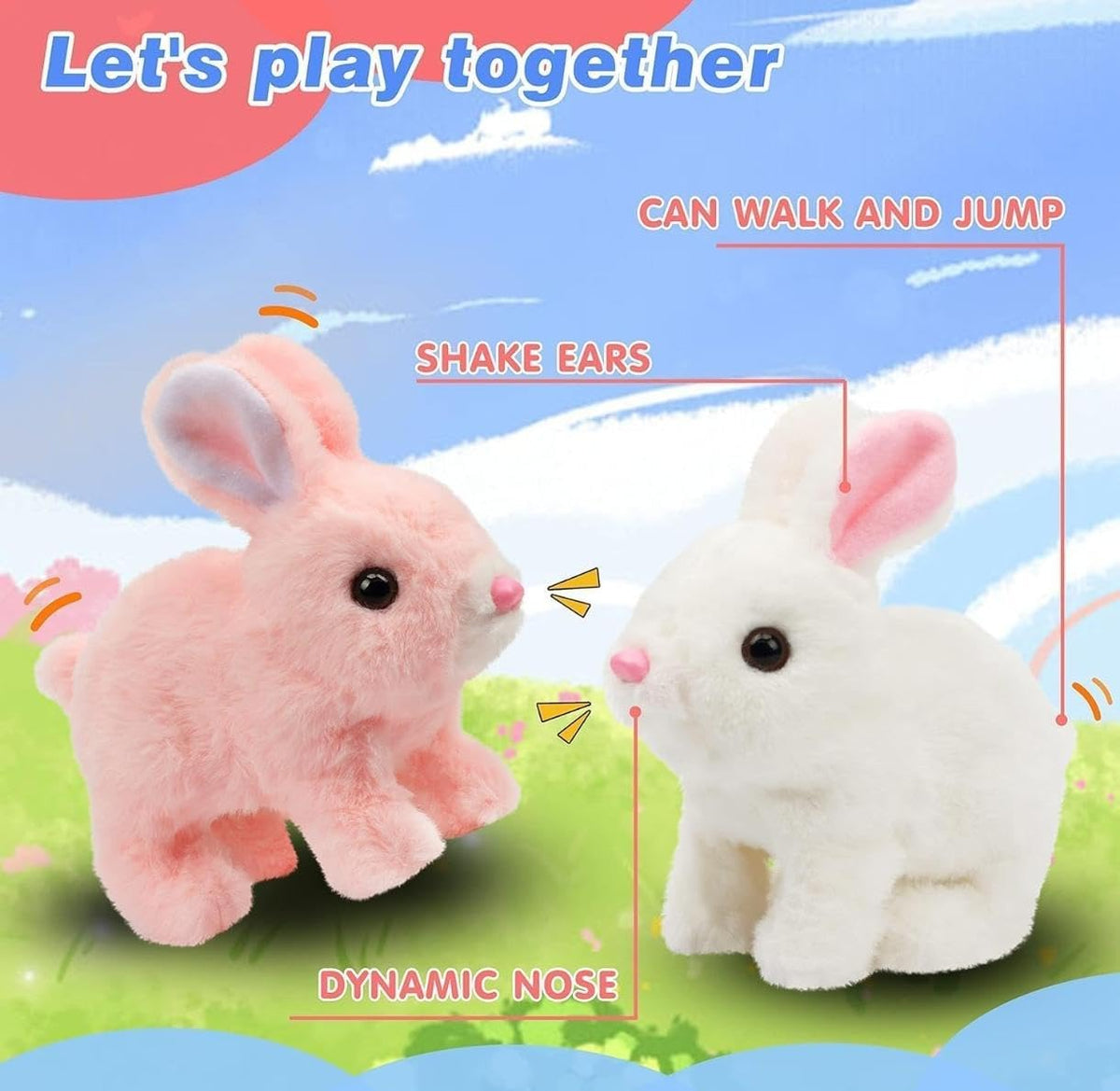 Premium Quality Active Toy with Sounds and Movements Animated Walking Wiggle Hopping Bunny Toy with Sound Effects, Moving Ears and Nose, White Plush Rabbit for Kids Gift for Toddlers Birthday