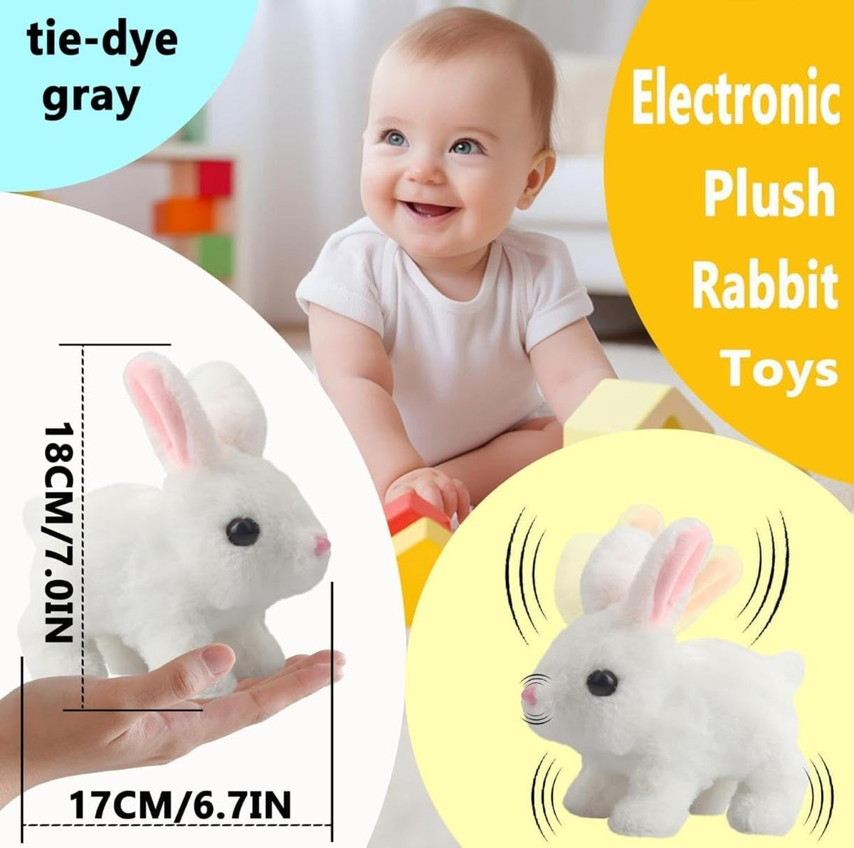 Premium Quality Active Toy with Sounds and Movements Animated Walking Wiggle Hopping Bunny Toy with Sound Effects, Moving Ears and Nose, White Plush Rabbit for Kids Gift for Toddlers Birthday