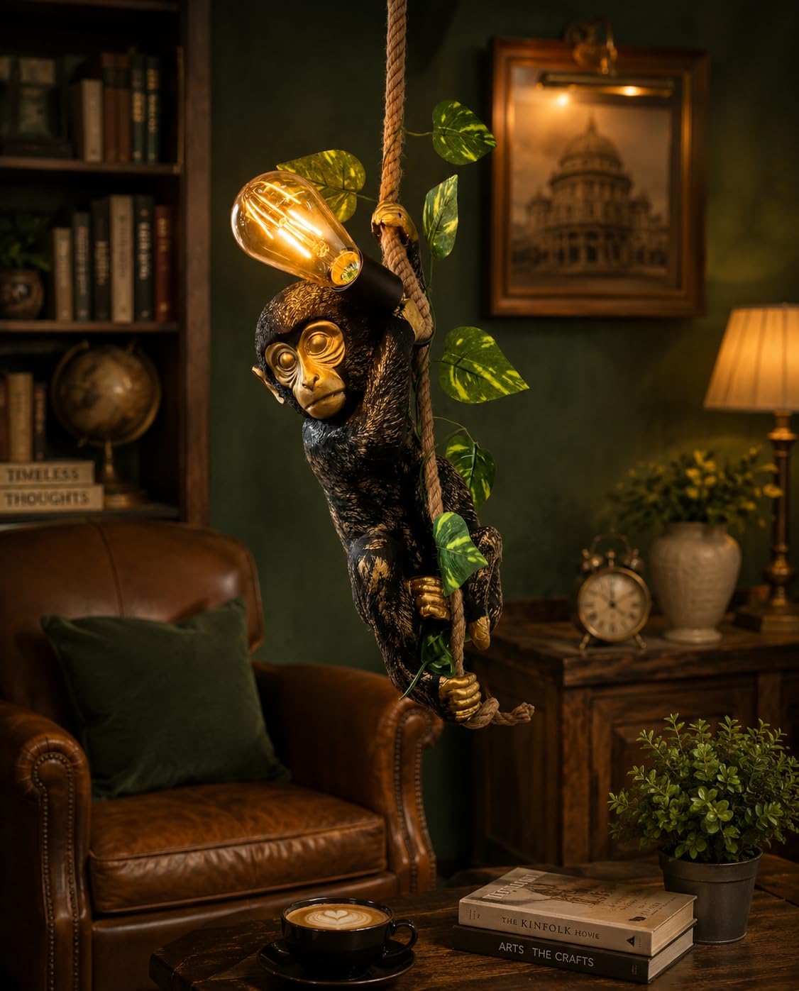 Premium Gold/Brown Monkey Pendant Hanging Light (with Bulb) Hanging for Home, Kitchen & Dining, Bedroom,Coffee, Shop, Restaurants to Home Decor (Pack of 1)