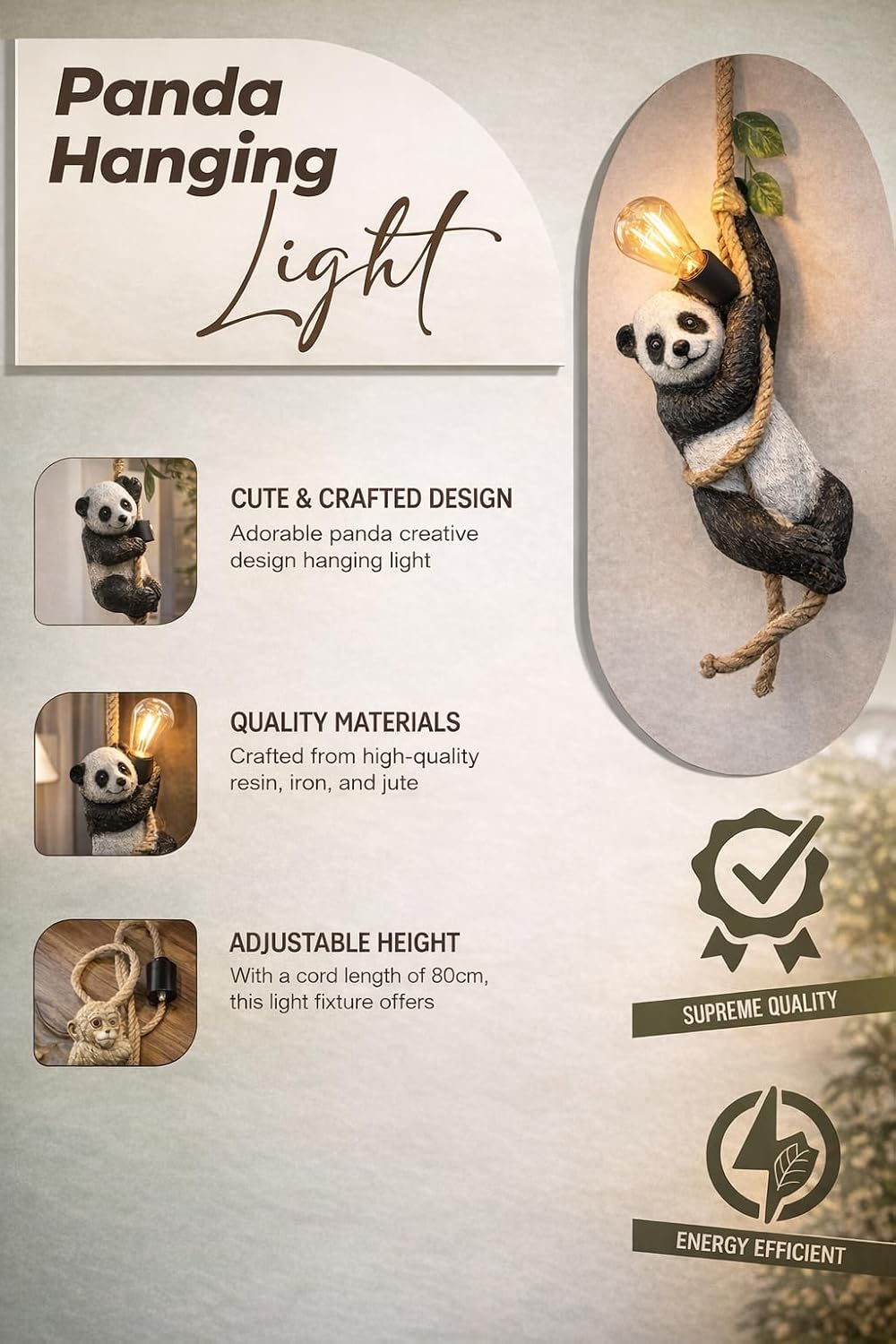 Premium Modern Ceiling Light Pendant Lamp | Stylish Hanging Lights for Dining, Kitchen & Living Room | Premium Build with Elegant Design & Warm Ambient Lighting (Panda)
