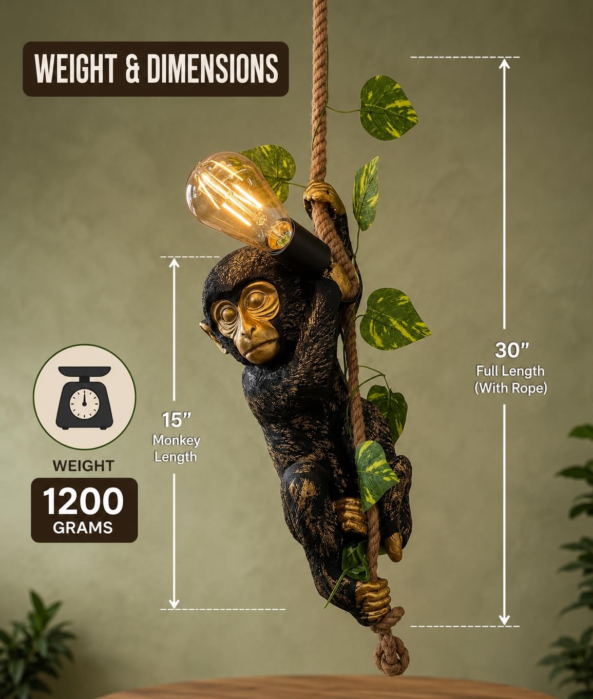 Premium Gold/Brown Monkey Pendant Hanging Light (with Bulb) Hanging for Home, Kitchen & Dining, Bedroom,Coffee, Shop, Restaurants to Home Decor (Pack of 1)